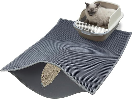 Cat Litter Mat, Litter Box Mat, Large Double Layer Waterproof Proof Trapping mat, Non-Slip Design, Kitty Litter Rug, Cat Supplies, Easy to Clean, 30x35.8 Inch, Grey, Pack of 1