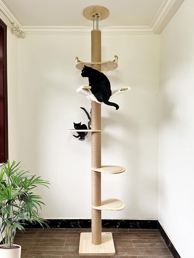 Floor to Ceiling Cat Trees Tower with Sisal Rope Scratching Post, Adjustable Height 82-117 inch, 5 Tier Cat Climbing Tree for Indoor Cats Large Adult, Modern Tall Cat Activity Tree(Deluxe Style 3)