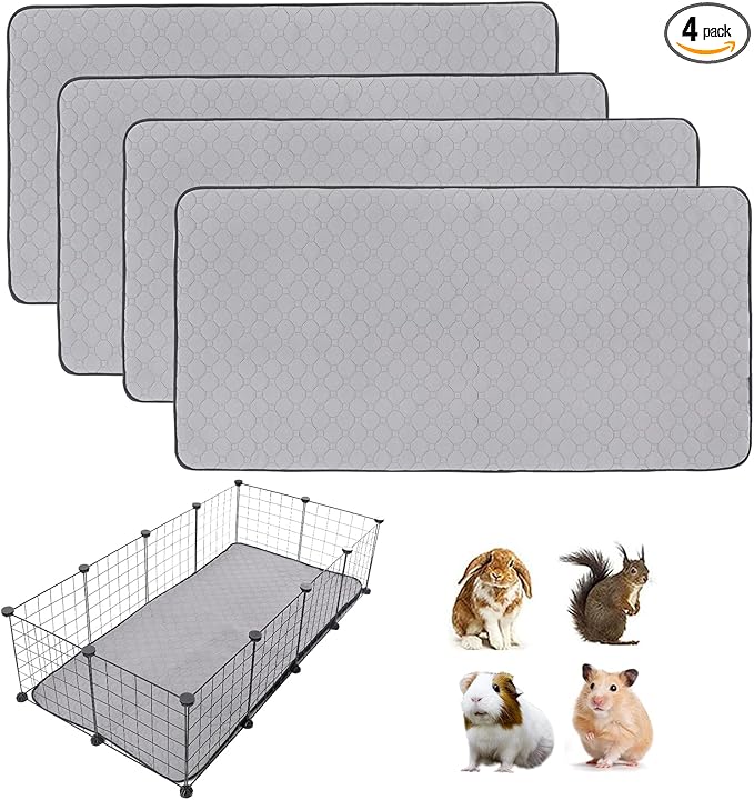 4Pack Guinea Pig Cage Liners, 24''X48'' Washable Guinea Pig Pee Pads, Non Slip Reusable Super Absorbent Guinea Pig Training Mat Bedding Fleece for Small Animals Hamster Rabbit Chinchilla Rat