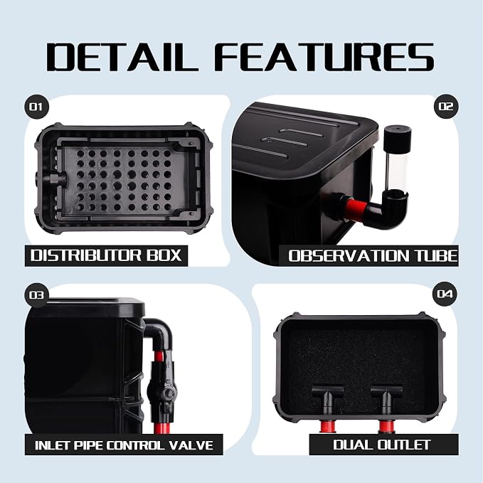 3-Layer Fish Tank Filter Box with 25W Water Pump for 10-55 Gal Fish Tank & Turtle Tank, Adjustable Water Inlet with 3 Filter Pads, External Filtration System