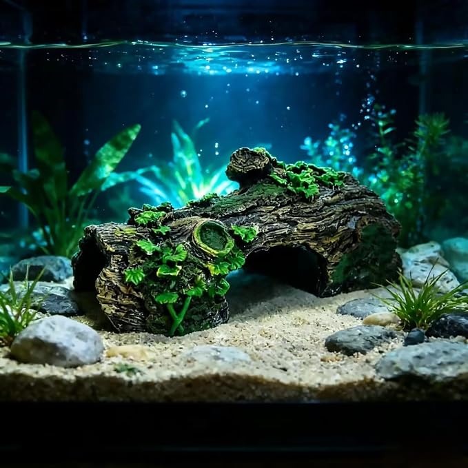 Aquarium Décor Artificial Driftwood House Fish Tank Ornamnt Cave | Bettas House ,Resin Hollow Tree Trunk Décor，Reptile Terrarium Decor，Fish Shrimp Goldfish Reptile Hide Cave for Play & Res