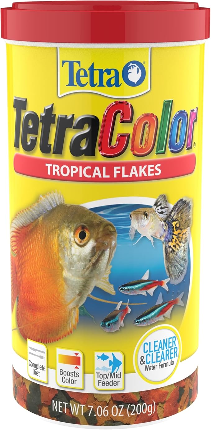 TetraColor Tropical Flakes, Color Boosting Fish Food, Nutritionally Balanced Diet for Tropical Fish, 7.06 oz | For Mid & Bottom-Feeding Tropical Fish, Supports Immune System & Reduces Stress, Clean & Clear Water Formula, Feed Daily