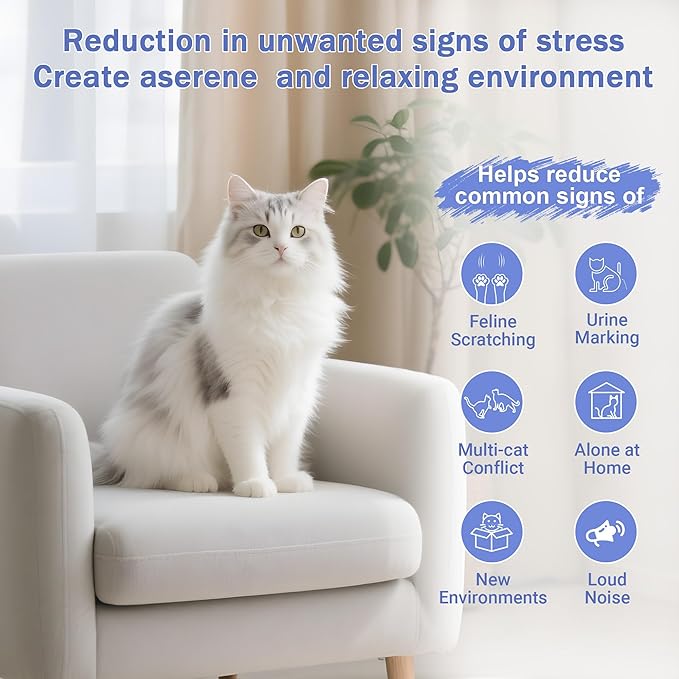 Cat Calming Diffuser Kit (1 Diffuser + 1 Refill, 48ml) – 30 Day Supply – Cat Pheromones Calming Diffuser for Multi-Cat Conflict, Urine Marking & Scratching