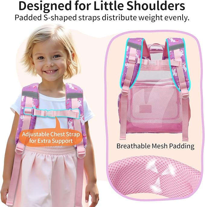 Clear Backpack for Girls, 15 Inch Heavy Duty Transparent Bookbag for Kindergarten to 2nd Grade, PVC See Through Daypack with Reflective Straps, Fits Standard Folders, Purple Cute Unicorn