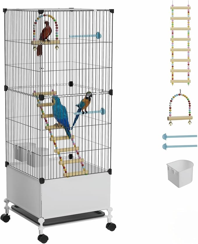 STILLCOVE Medium Flight Bird Cage, Black Parakeet Cages with Rolling Stand & Wheels, Wide Birdcage for Parrots Cockatiels Conure Budgie Canary Finch Lovebird