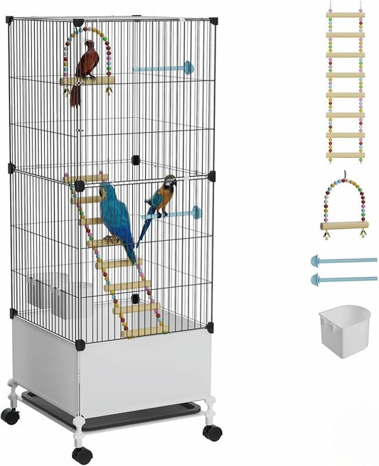 STILLCOVE Medium Flight Bird Cage, Black Parakeet Cages with Rolling Stand & Wheels, Wide Birdcage for Parrots Cockatiels Conure Budgie Canary Finch Lovebird