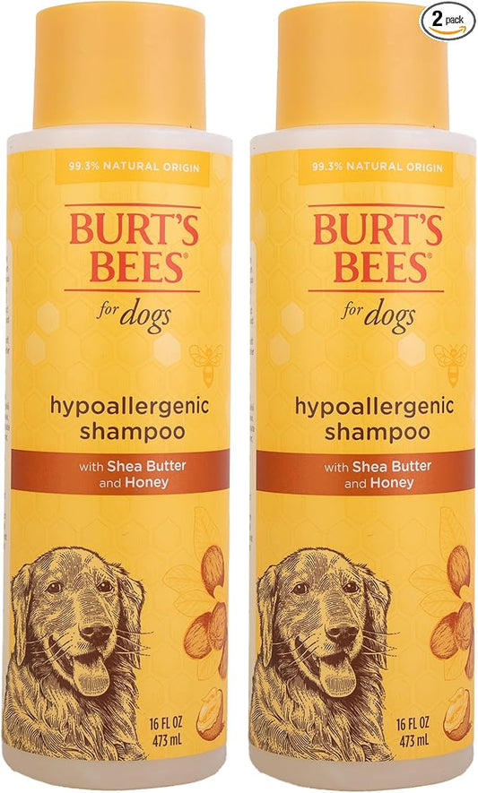 Burt's Bees for Pets Hypoallergenic Dog Shampoo with Shea Butter and Honey, Gentle Fragrance Free Shampoo for Sensitive Dogs with 95% Natural Origin Skin and Coat Formula, 16 Fl Oz - 2 Pack