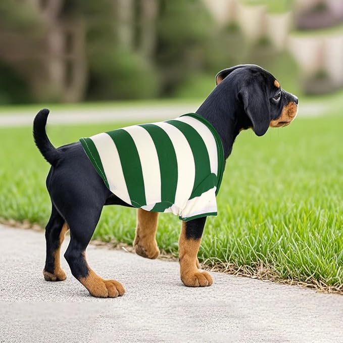 Dog Shirt Polo Shirt Striped Collar Puppy Clothes Summer Button Up Pet Clothes for Small Medium Dogs Cats for Boy Girl Pets (Green, X-Small)