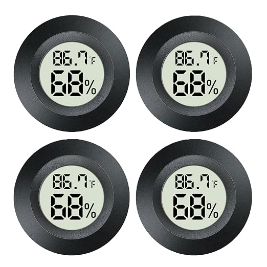 4 Pack Mini Digital Hygrometer Gauge Indoor Thermometer, LCD Monitor Temperature Outdoor Humidity Meter for Greenhouse Jars Incubators Guitar Case, Fahrenheit (℉) or Celsius(℃)