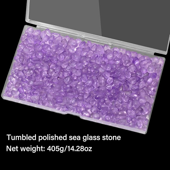 QEQEKAKA Sea Glass Stones for Crafts 0.5LB Lavender Pebbles Gemstones Bulk | Small Glass Stones for Beaching Wedding DIY Decor Aquarium Turtle Tank Vase Filler (187g/6.6oz)