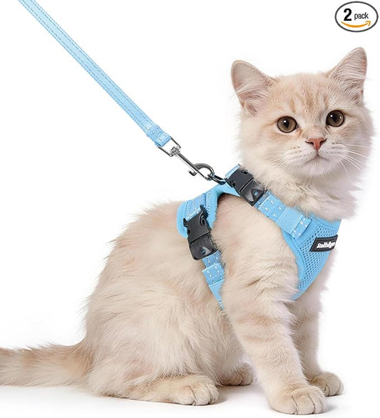 rabbitgoo Cat Harness and Leash, Escape Proof Vest with 3 Adjustable Buckles, Soft Comfortable Kitten Harness, Easy to Wear, Reflective for Safe Outdoor Walking, XS, Sky Blue