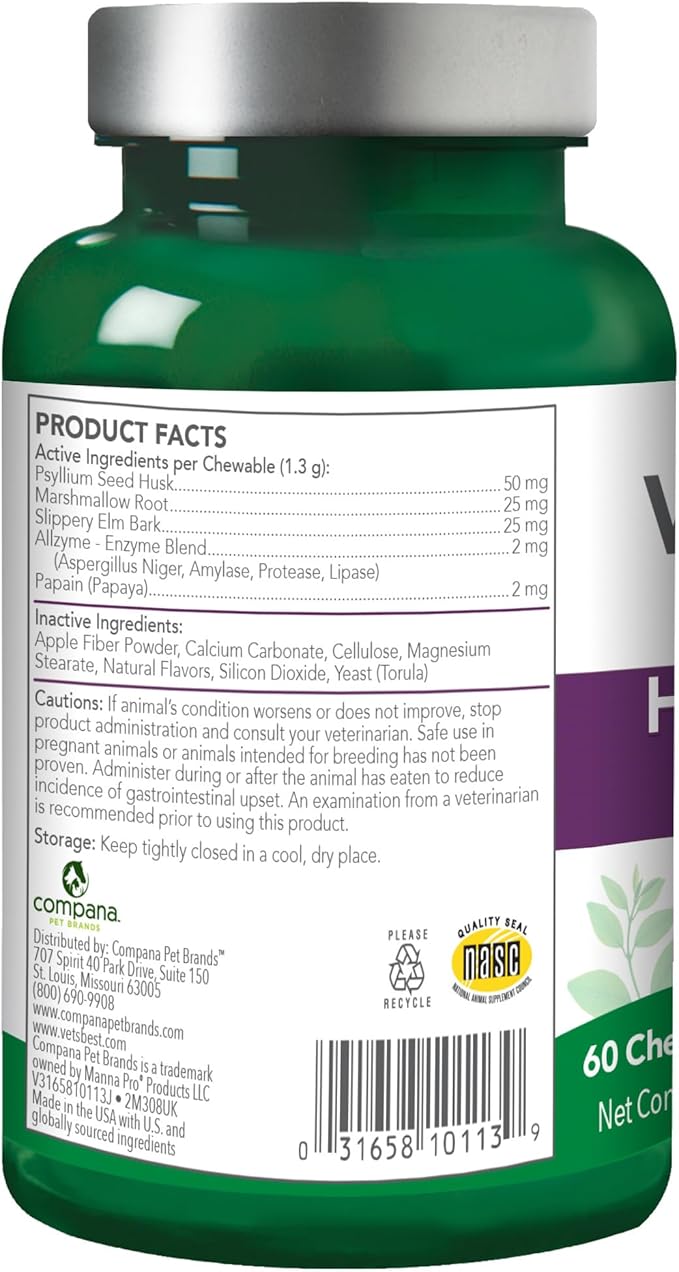 Vet’s Best Cat Hairball Relief Digestive Aid, Vet Formulated Hairball Support Remedy, Hairball Relief for Cats, Classic Chicken Flavor, 60 Chewable Tablets (Pack of 12)