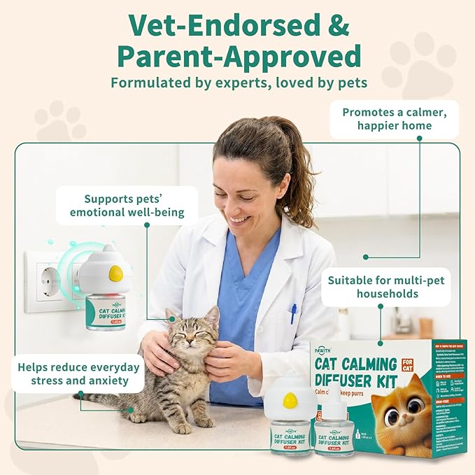 Cat Calming Diffuser with Pheromones – Cat Pheromone Diffuser for Cats, Helps Reduce Stress, Anxiety, Scratching & Urine Marking, Calming Diffuser for Cats with 2 Refills