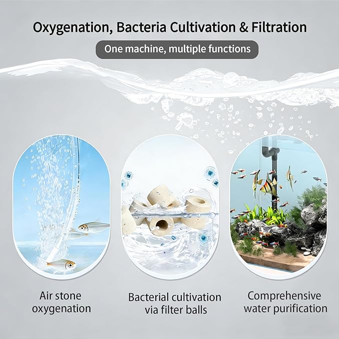 UPETTOOLS Aquarium Filter, Small Fish Tank Filter Submersible Fish Filter with Built-in Air Bubble Stone and Bio Balls Suitable for Fish Tanks up to 5-15 Gallons (Air Pump Not Included)