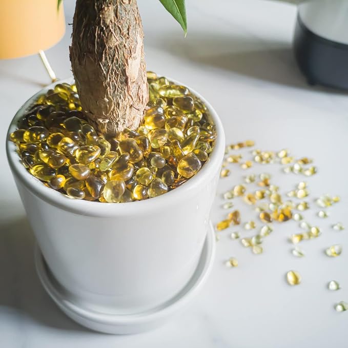 Keedolla 2 lbs/900g Decorative Fish Tank Pebbles Marbles, Sea Glass Stones Beards Pebbles Gravel Rock for Fish Tank, Garden and Vase Fillers - Light Yellow