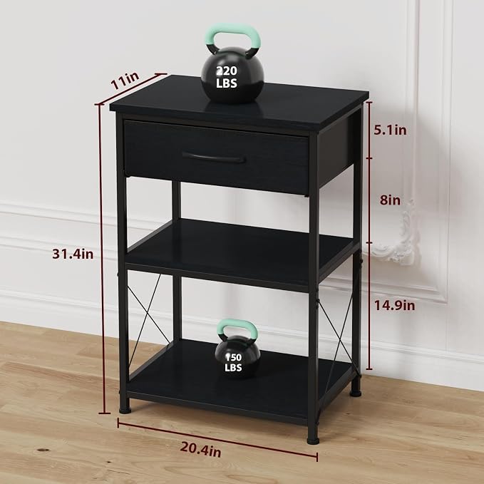 5-10 Gallon Fish Tank Stand with Adjustable Height and Drawer, Black | Heavy duty metal frame holds up to 220 pounds with a lower shelf for a second aquarium, turtle tank or reptile terrarium