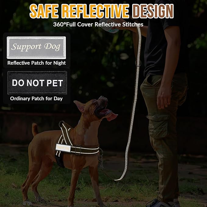Lukovee No Pull Dog Harness & Leash Set - Heavy Duty Dog Vest Harness with Soft Padded for Medium Large Dogs, Adjustable Reflective Tactical Pet Harness for Easy Walk and Training (M, Yellow)