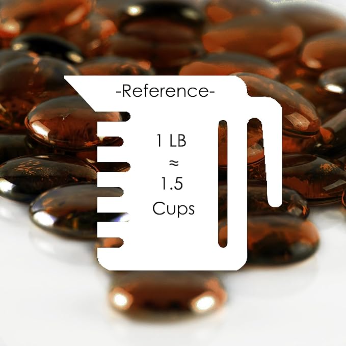 CYS EXCEL X-Large 1.1"-1.35" Dark Amber Glass Flat Gemstone Vase Fillers (1 LB) Marble Beads Aquarium Rocks Floral Supplies Stones Decorative Mosaic Gem Pebbles (Approx. 28-35 PCS)