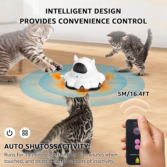MIKK Cat Laser Feather Toy 2-in-1 Interactive for Indoor Cats Automatic with Remote Control USB-C Rechargeable, No Batteries Needed, Easy Setup, Multi-Cat Use Electronic Kitten Exercise Toy