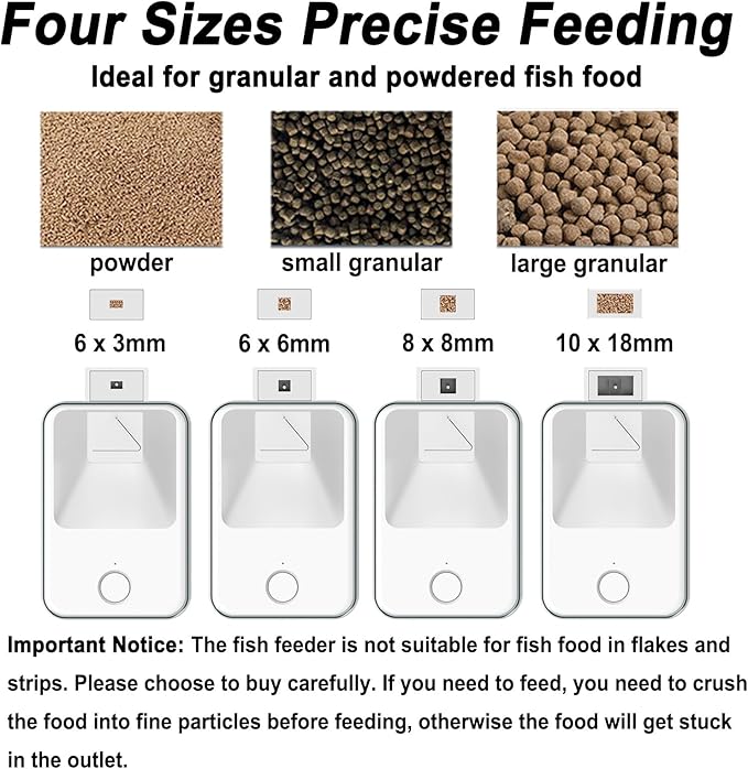 Bluetooth Fish Feeder Automatic Dispenser for Aquarium, Food Dispenser for Fish Tank with App Control, USB Powered for Small Fish Tank Pelleted Food, Electronic Feeders for Animals, White