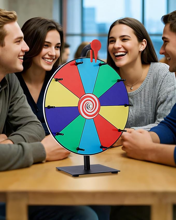12 Inch Spinning Wheel for Prizes, Spinning Wheel for Prizes, 10 Slots Spinner with Stand, Spin The Game for Parties, and Classroom Activities