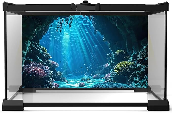 Under The Sea Aquarium Background Underwater Grotto with Soft Corals Reefs Fish Tank Background Blue Ocean Tropical Cave Sunlight Rays Deep Sea Fish Tank Backgrounds Aquarium Wallpaper 72x24in