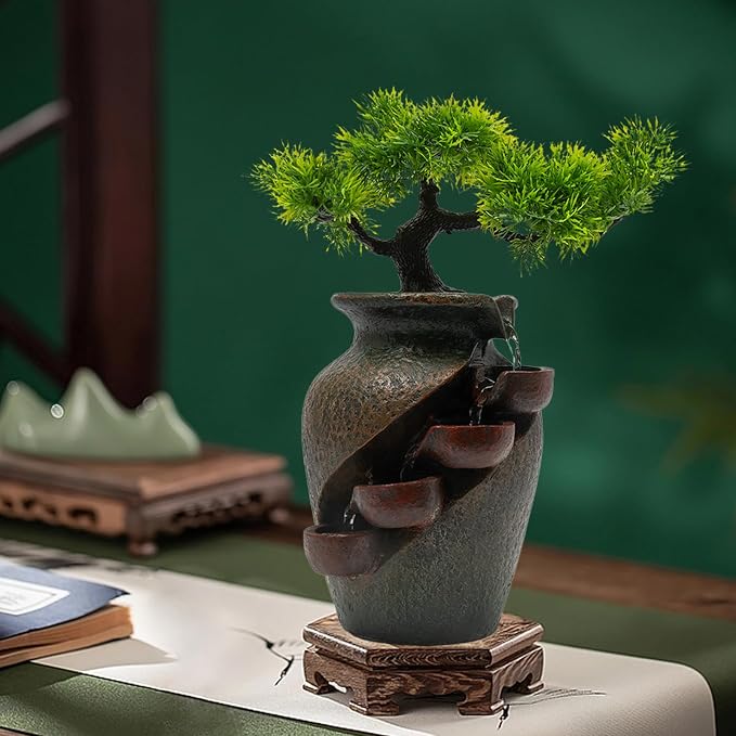 Indoor Fountain Rockery Tabletop Fountain with an Tree Elaxation Water Feature Meditation Desktop Fountains for Home Office Decor or Giving 6.4' x 6.7'' x 8.7''
