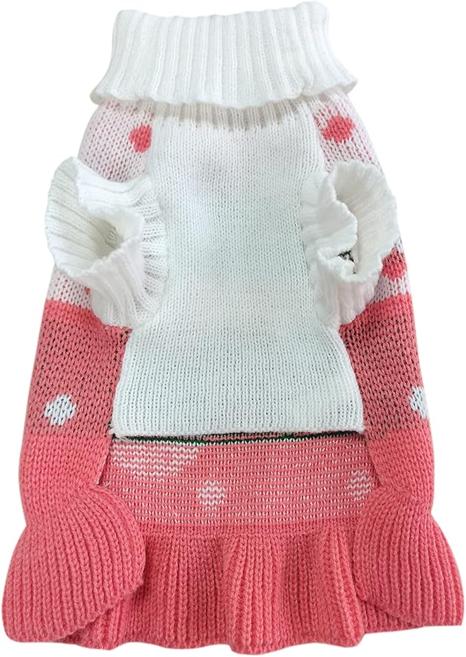 CHBORCHICEN Pet Dog Sweaters Classic Knitwear Turtleneck Winter Warm Puppy Clothing Cute Strawberry and Heart Doggie Sweater (S, Dress-Pink)