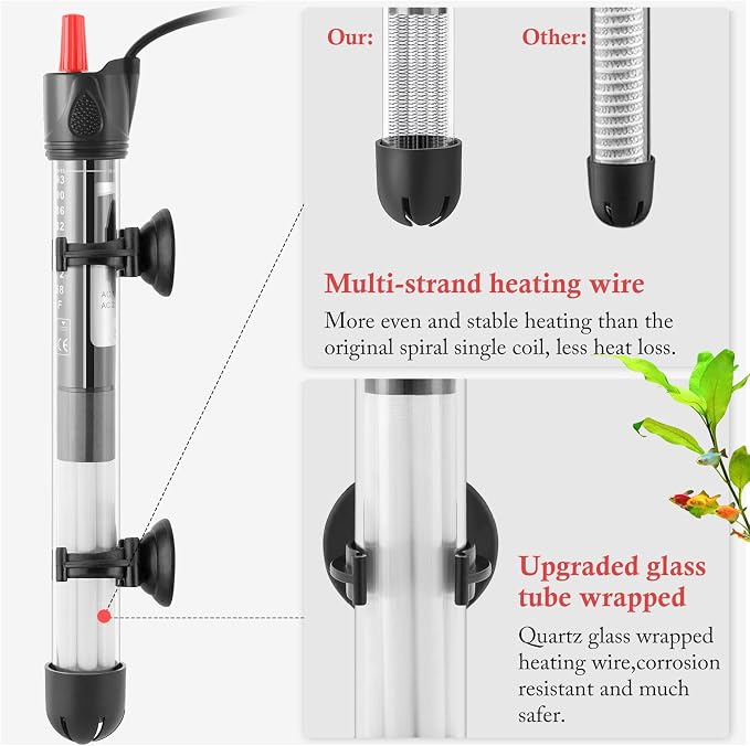 Aquarium Heater 50W 100W 300W, Submersible Glass Fish Tank Heater for Fresh and Salt Water (100W)