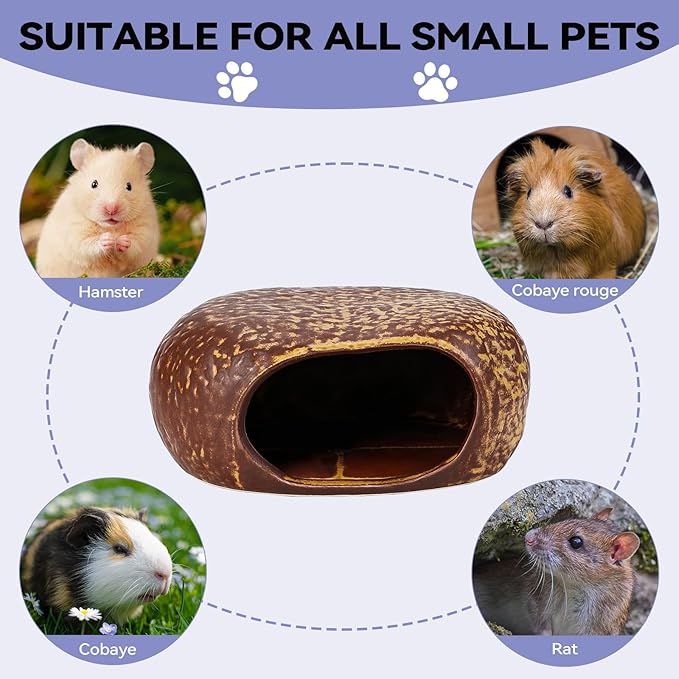 Hamster Hideout, Gerbil Bed Ceramic House for Hamster Guinea Pig Hideout and Hideouts for Syrian Dwarf Hamsters Guinea Gerbils Lemmings or Other Similar-Sized Small Pet Small Animal Bed