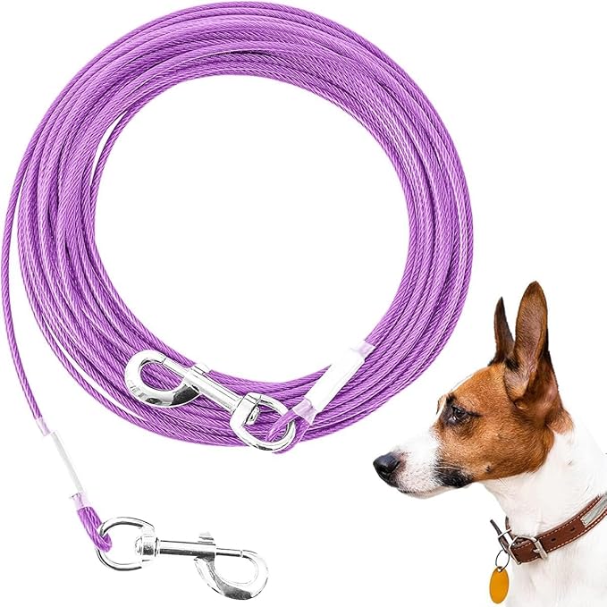 Tie Out Cable for Dogs,10/20/30/50/100FT Dog Leads for Yard Chew Proof,Heavy Duty Tie Out Cable for Large Dogs Up to 125lbs,Dog Runner Tether (Purple, 125Ibs 150ft)