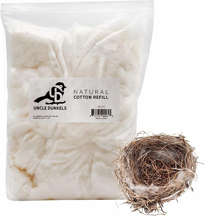 Uncle Dunkels Replacement Cotton for Bird Nest Material Holder, All-Natural Bag to Refill Hanging Bird Nest Material Dispenser