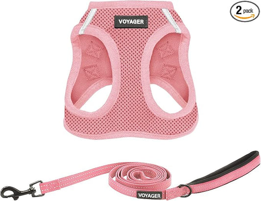 Best Pet Supplies Voyager Step-in Air All Weather Mesh Harness and Reflective Dog 5ft Leash Combo with Neoprene Handle, for Small, Medium and Large Breed Puppies - Pink, Large