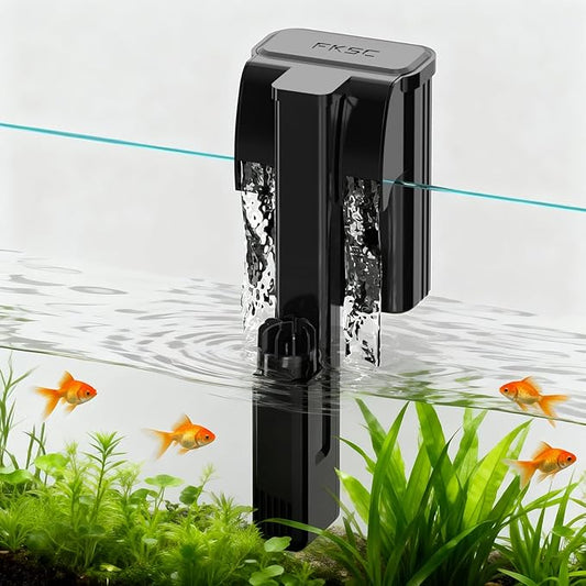 Hang On Back Aquarium Filter Up 10 Gallons Fish Tanks, 2-Stage Multi-Stage Filtration with Surface Skimmer, Ultra Quiet HOB Power Waterfall Filter for Freshwater