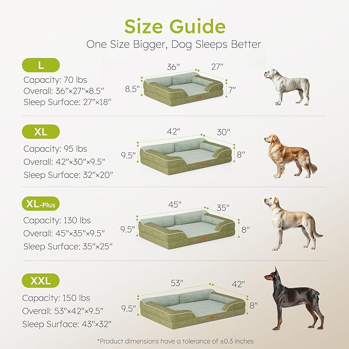 CWAWZ Extra Large Dog Bed, Orthopedic Dog Bed with Cooling Gel Memory Foam, Waterproof XL Pet Bed with Removable Washable Cover, 42" Pet Sofa Couch Dutch Velvet with Bone Toy, Dark Green