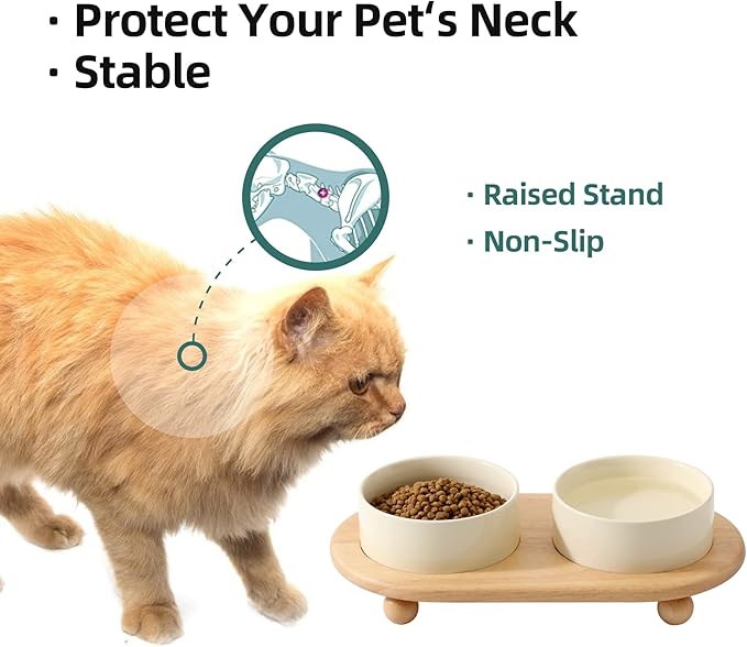 Havniva Raised Cat Water Bowl 5.1” Elevated Ceramic Cat Food and Water Bowl Whisker Friendly Pet Water Bowls for Indoor Cats, Wide Kitten Dish Relieve Whisker Fatigue Non Slip Cat Feeder