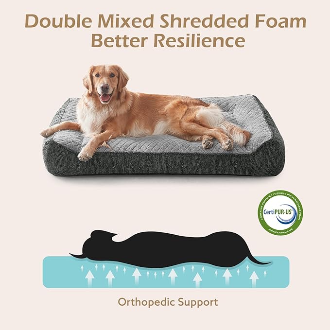 JOEJOY XL Orthopedic Dog Beds Large Sized Dog, Extra Thick Supportive Big Dogs Couch Bed with Sides, Ultra Soft Pet Bed Sofa for Large Dogs, Light Grey, 38''x28''