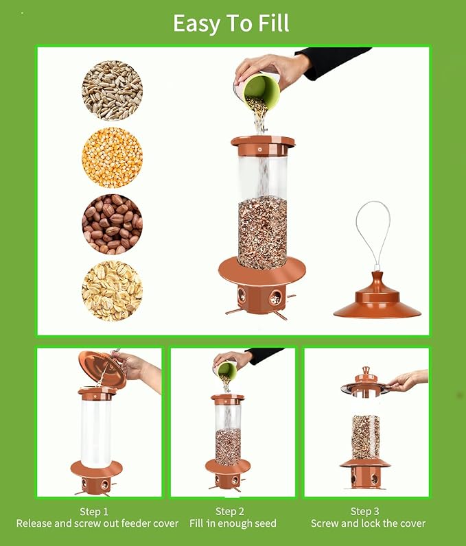 Squirrel Proof Bird Feeders for Outdoor: 4.8LB Large Capacity Hanging Bird Feeder, Weight-Activated Mechanism Wild Bird Feeders, Chew-Proof Metal Birdfeeder for Finch Cardinal Chickadee