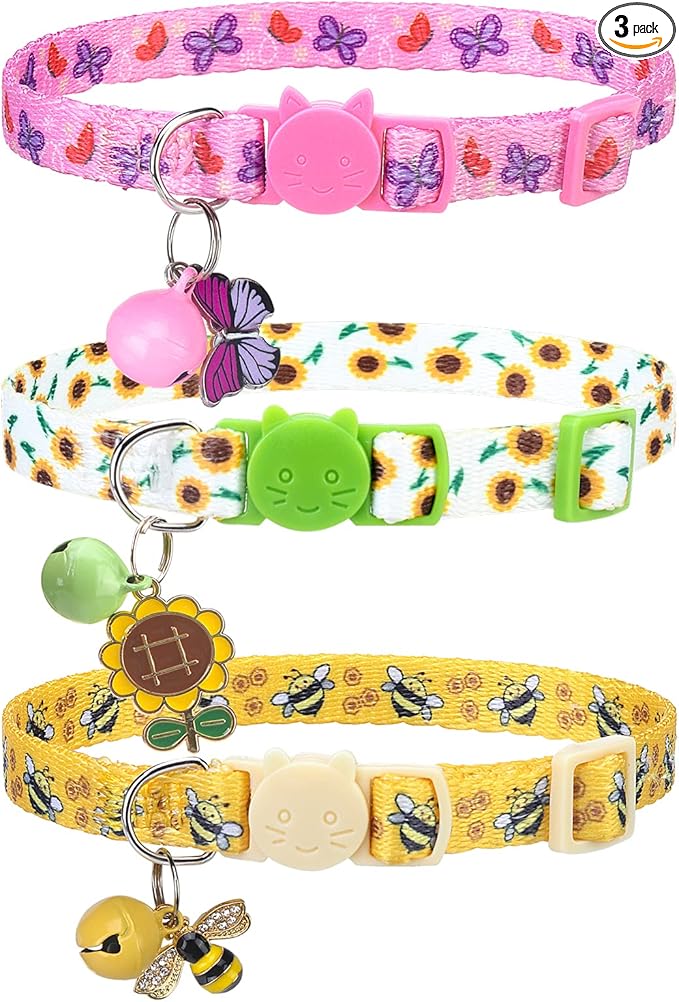 Breakaway Cat Collars with Bell & Cute Pendants, 3 Pack Safety Buckle Kitten Collars, Adjustable Pet Collar Ideal for Girl Boy Cats Puppy