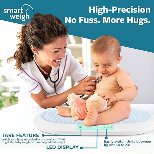 Smart Weigh Baby & Pet Scale Kit – Digital Infant Weighing Scale with Covers and Built-in Pull-Out Measuring Tape – 88 lb Capacity, 5 Units- lb:oz,kg:g,lb,oz,g Display, Hold Function