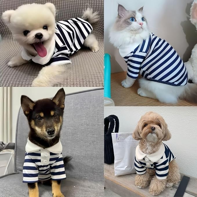 MANON ROSA Dog Clothes, Designer Boy Polo Shirt for Small Medium Dogs, Soft Puppy Outfit, Breathable Male Yorkie Chihuahua Shih Tzu Poodle Kitten Cat T-Shirt, Birthday Gifts - Blue, XS, Fit 1.1-3.3lbs