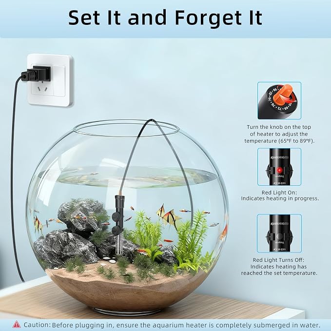 HiTauing Aquarium Heater 25W, Adjustable Knob Fish Tank Heater with 2 Powerful Suction Cups, Submersible Betta/Turtle Tank Heater for Freshwater and Saltwater Tanks