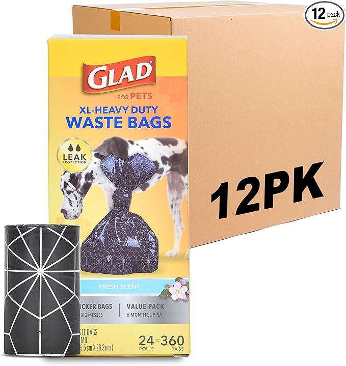 Glad Extra Large Heavy Duty Scented Dog Waste Bags Value Pack, 288 Rolls, 4320 Count