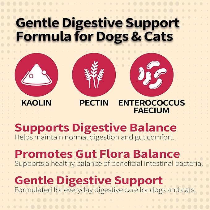 Anti-Diarrheal Support for Dogs & Cats –Digestive Relief Oral Paste with Kaolin, Pectin & Probiotics – Helps Soothe Upset Stomach & Firm Loose Stool – 30cc