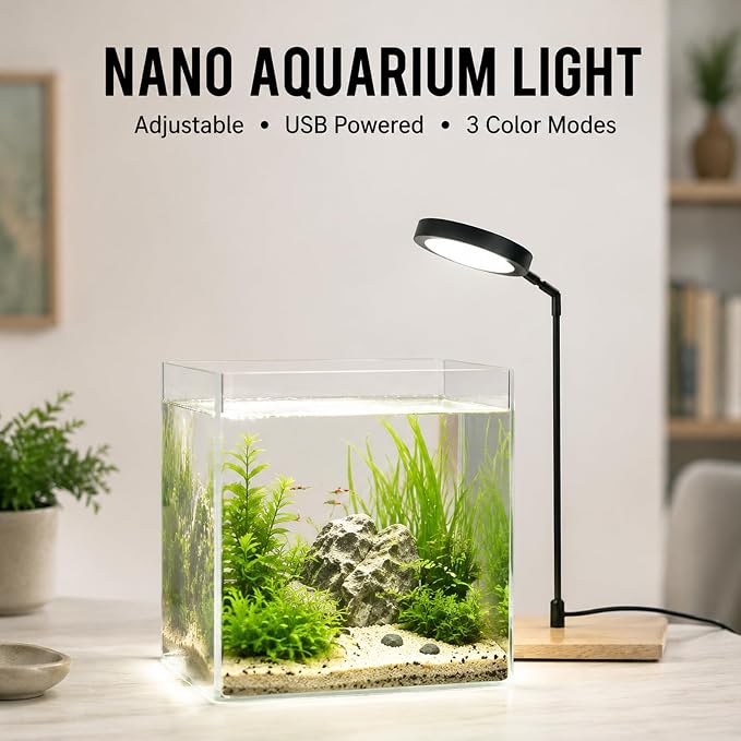 Aquarium Light Full Spectrum LED10W Light with Timer Auto On/Off | Betta Fish Tank Light,Nano Terrarium Fish Tank Lamp,3 Light Colors + Dimmable Brightness