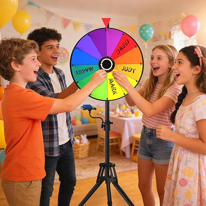 GSOW 20-Inch Spinning Prize Wheel, Adjustable 47"-61" Height Spin Game Storable Wheel with Stand, 12 Colors Wheel of Fortune for Carnival, Party, Classroom, Trade Show, Carnival Events