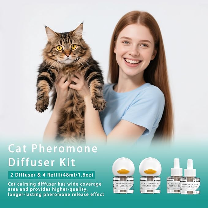 Cat Pheromones Calming Diffuser, Premium Pheromone Diffuser for Cats - Cat Pheromones Diffuser - Cat Calming Diffuser - Cat Calming Pheromone Diffuser (2 diffusers+ 4 Refills)