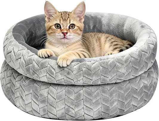 Dual-Layer Donut Cat Bed - Fluffy Round Bed for Small Pets - Ultra-Soft Cat Donut Bed for Cozy Sleep (Grey, 16 * 16 * 5.5 inch / 40 * 40 * 14 cm)