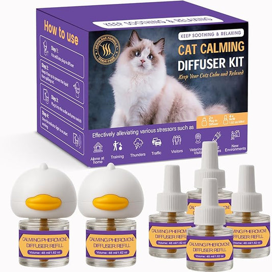 Cat Calming Pheromone Diffuser Kit – 2 Plug-Ins & 4 Refills (48ml), Cat Anxiety & Stress Relief, Multi Cat Calming Diffuser, Reduces Fighting, Spraying, Scratching & Aggression, Drug-Free for All Cats