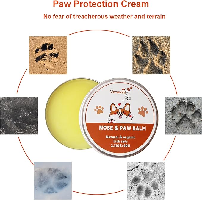 Paw Balm Dogs Lick Safe Dog Nose Balm for Dry Nose, Dog Paw Protector and Healing for Dry, Cracked Feet and Nose, All-Natural Cat Paw Balm Care for Pet's Paws and Nose from Snow, Salt, Sand, Ice 2 oz